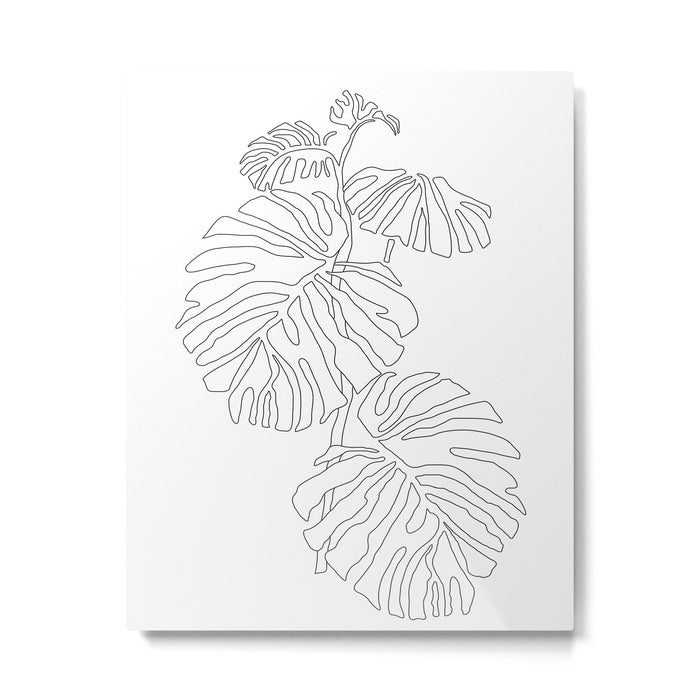 Monstera Leaf Line Drawing Metal Print Gallery Image 1