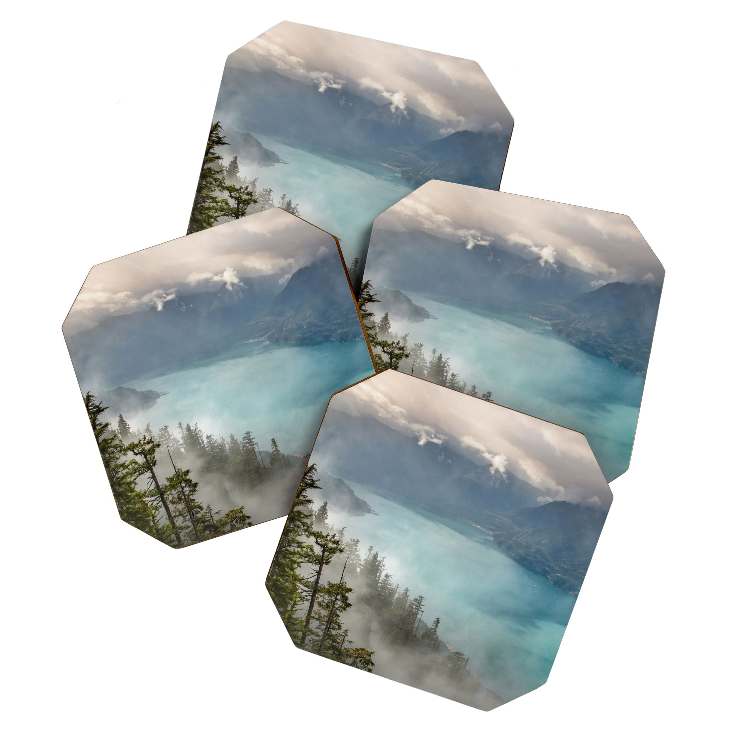 Morning sunshine over the clear mountain blue lake Coaster Gallery Image 1