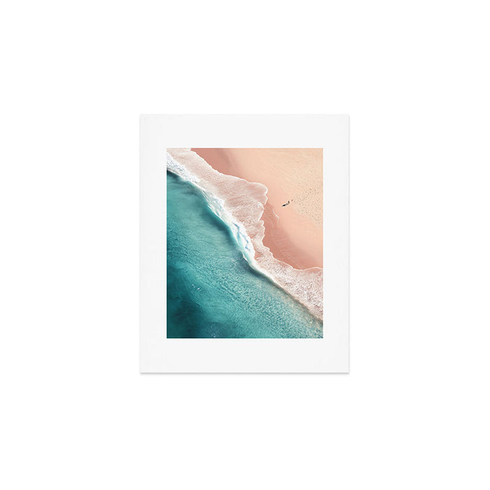Pastel Coastline - Aerial View of Turquoise Sea and Blush Sand Art Print Gallery Image 1