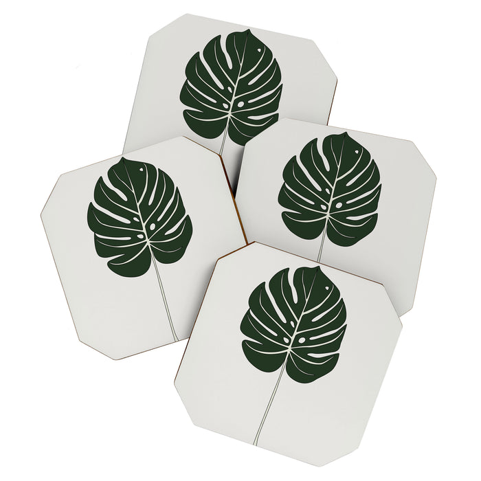 Split Philodendron Leaf Illustration Coaster Gallery Image 1