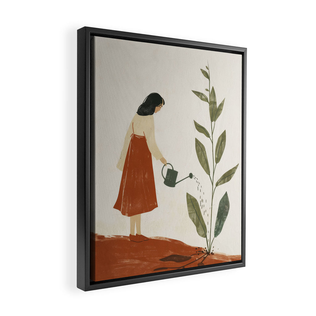 Still Life with Girl and Growing Plant Framed Canvas Print Gallery Image 2