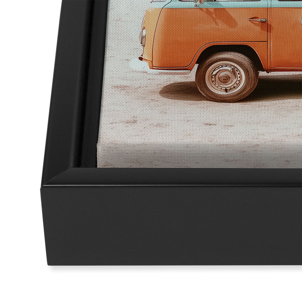 Surf Van II - Vintage Coastal Adventure Print Framed Canvas Print Gallery Image 3
