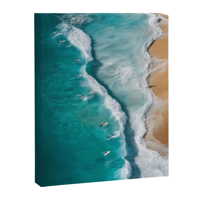 Surfers at Shore - Aerial Beach Photography Canvas Print Gallery Image 1