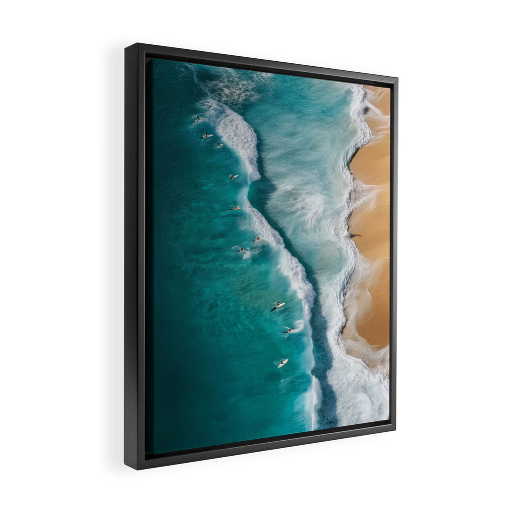 Surfers at Shore - Aerial Beach Photography Framed Canvas Print Gallery Image 2