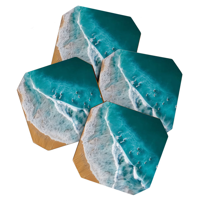Turquoise Tides - Aerial View of Ocean Waves and Shore Coaster Gallery Image 1