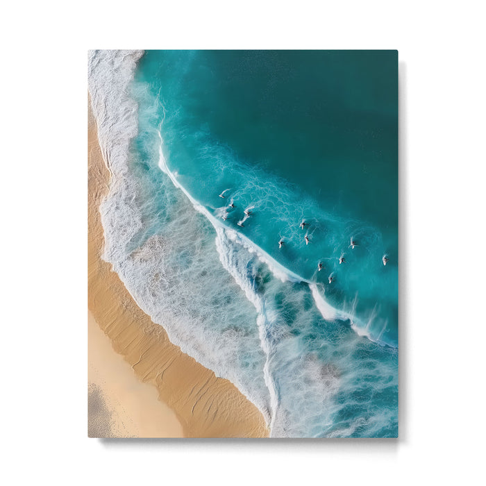Turquoise Tides - Aerial View of Ocean Waves and Shore Metal Print Gallery Image 1