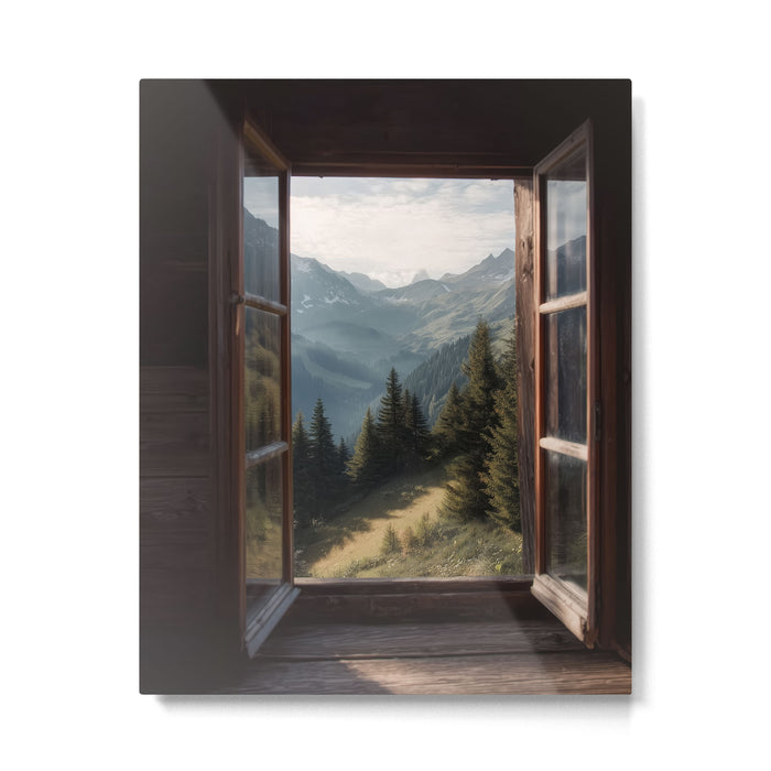 Where the Pines Begin - Alpine Landscape Print Metal Print Gallery Image 1