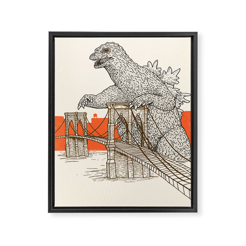 Godzilla vs. the Brooklyn Bridge Framed Canvas Print Gallery Image 6