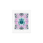 Beetle and flowers - pink and turquoise Art Print Gallery Image 1