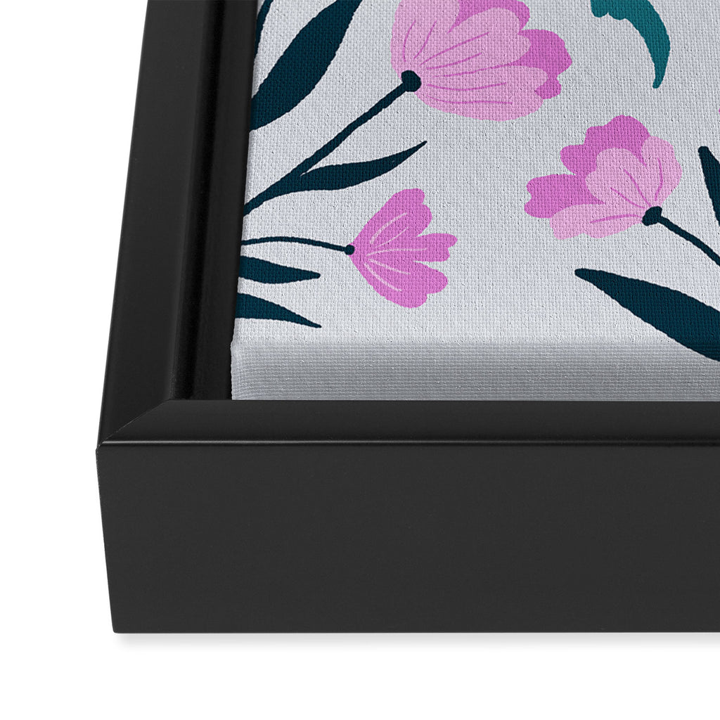Beetle and flowers - pink and turquoise Framed Canvas Print Gallery Image 3