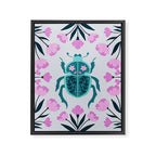 Beetle and flowers - pink and turquoise Framed Canvas Print Gallery Image 8