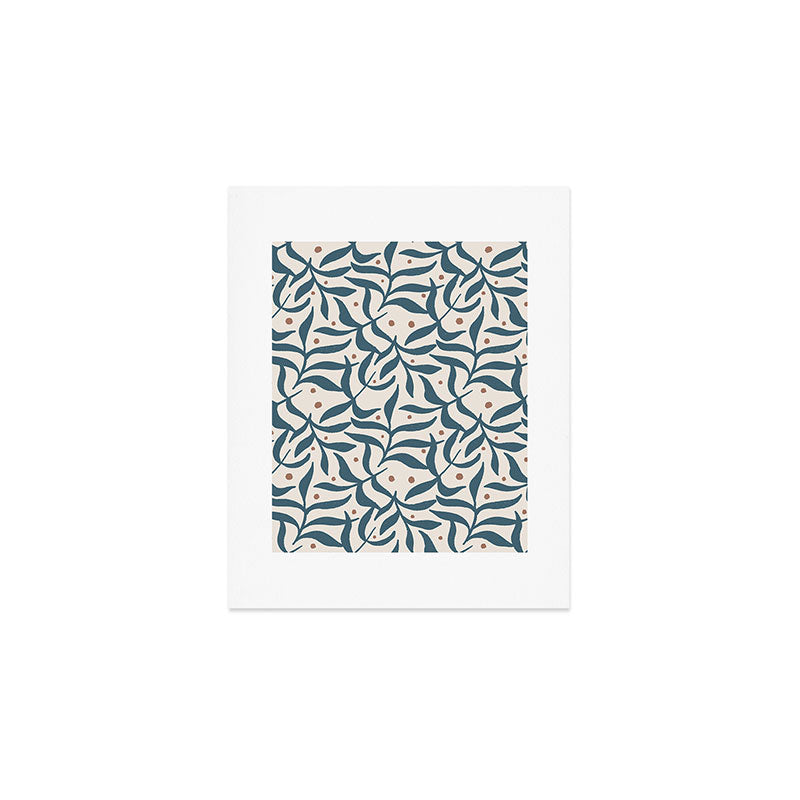 Branches and Berries - Teal and Mocha Art Print Gallery Image 1