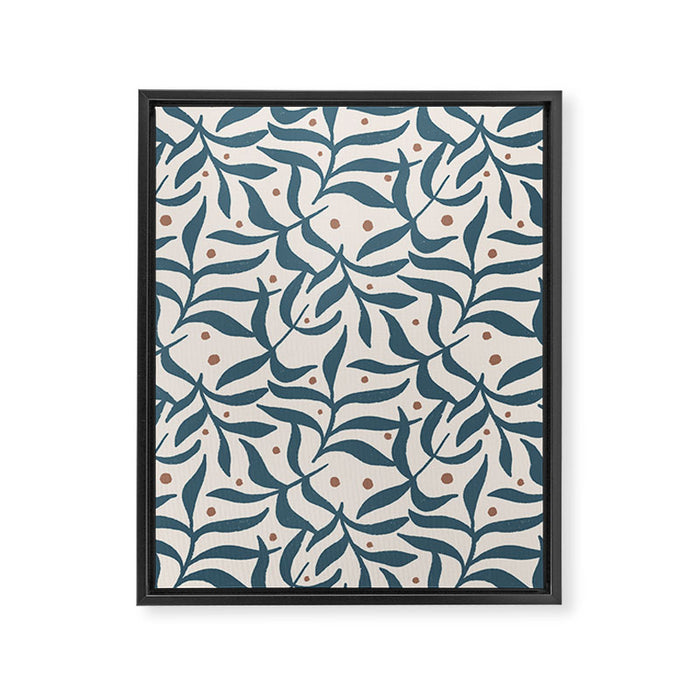 Branches and Berries - Teal and Mocha Framed Canvas Print Gallery Image 1