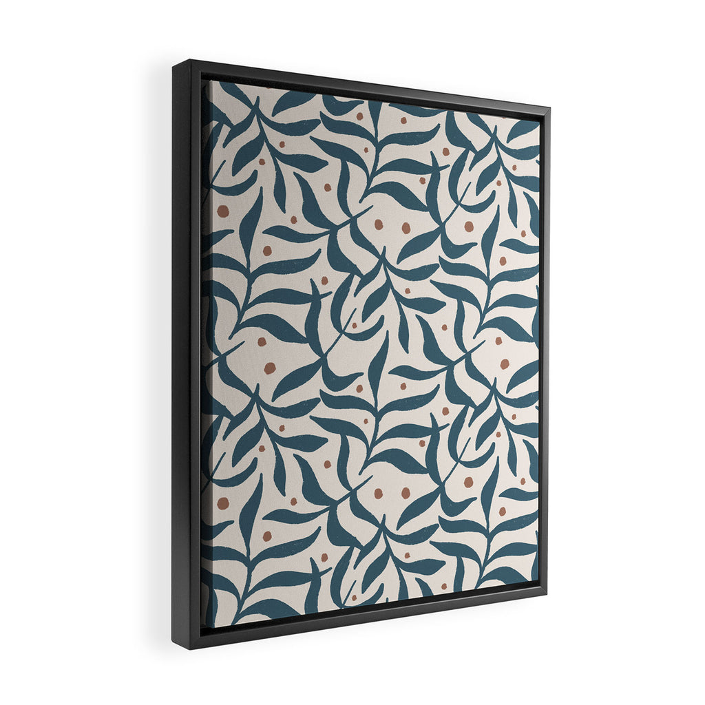 Branches and Berries - Teal and Mocha Framed Canvas Print Gallery Image 2