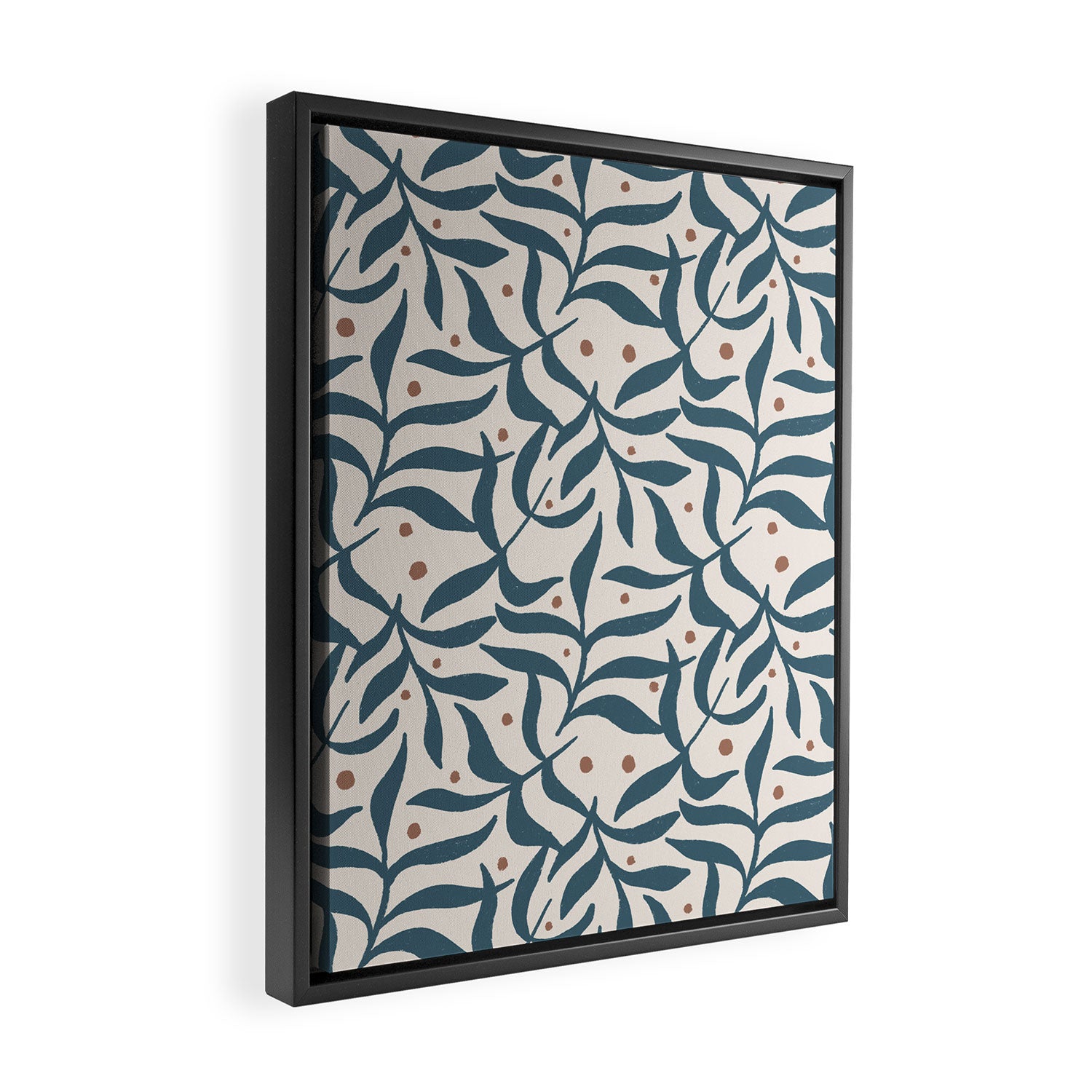 Branches and Berries - Teal and Mocha Framed Canvas Print Gallery Image 2