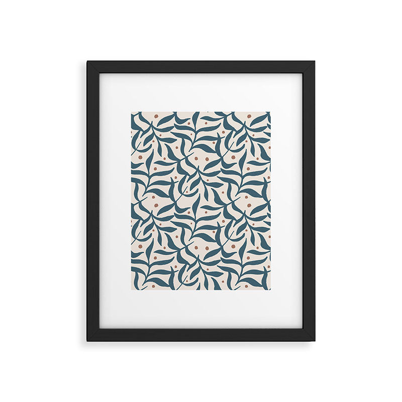 Branches and Berries - Teal and Mocha Framed Art Print Gallery Image 6