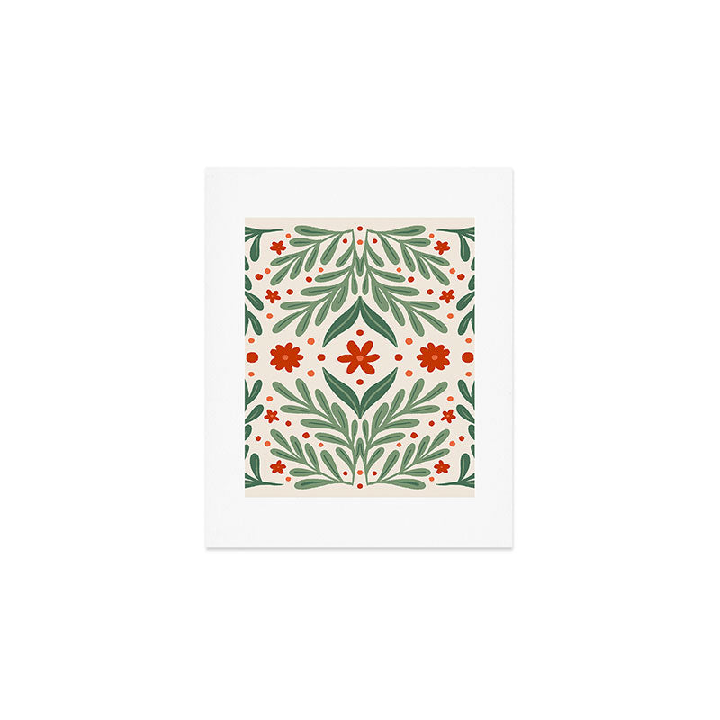 Branches and flowers -  red and green Art Print Gallery Image 1