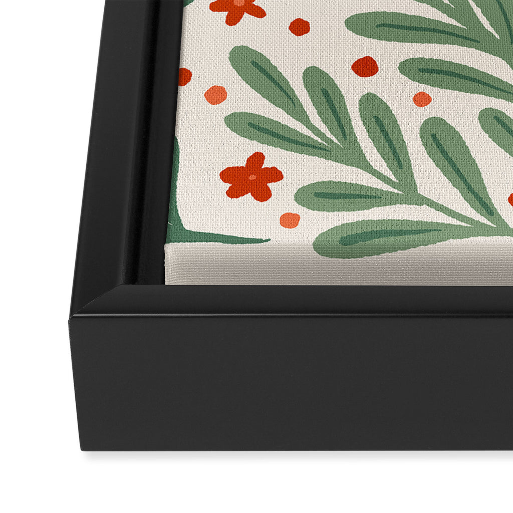 Branches and flowers -  red and green Framed Canvas Print Gallery Image 3