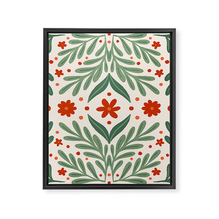 Branches and flowers -  red and green Framed Canvas Print Gallery Image 1