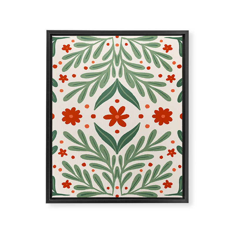Branches and flowers -  red and green Framed Canvas Print Gallery Image 8