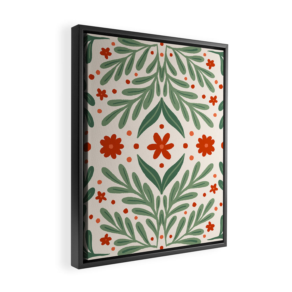Branches and flowers -  red and green Framed Canvas Print Gallery Image 2