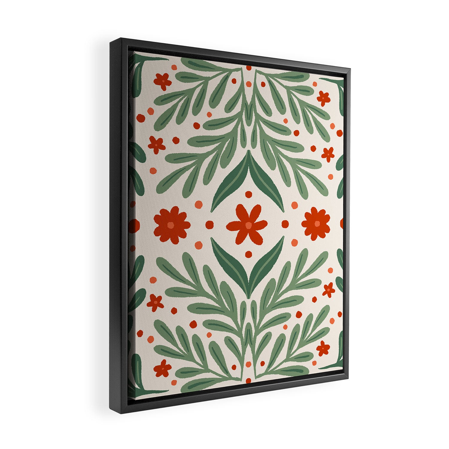 Branches and flowers -  red and green Framed Canvas Print Gallery Image 2