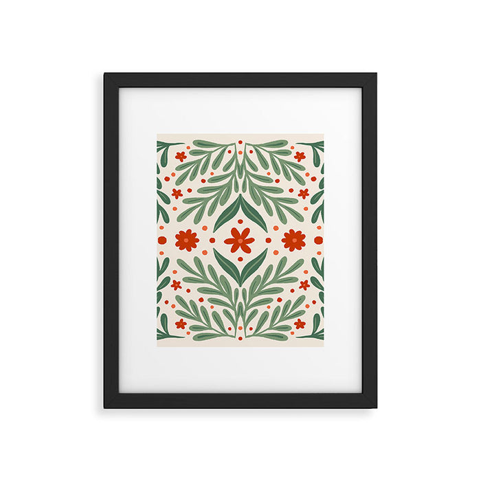 Branches and flowers -  red and green Framed Art Print Gallery Image 1