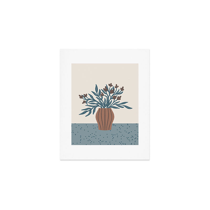 Brown Flowers in a Vase - Minimalist Floral Still Life Art Print Gallery Image 1