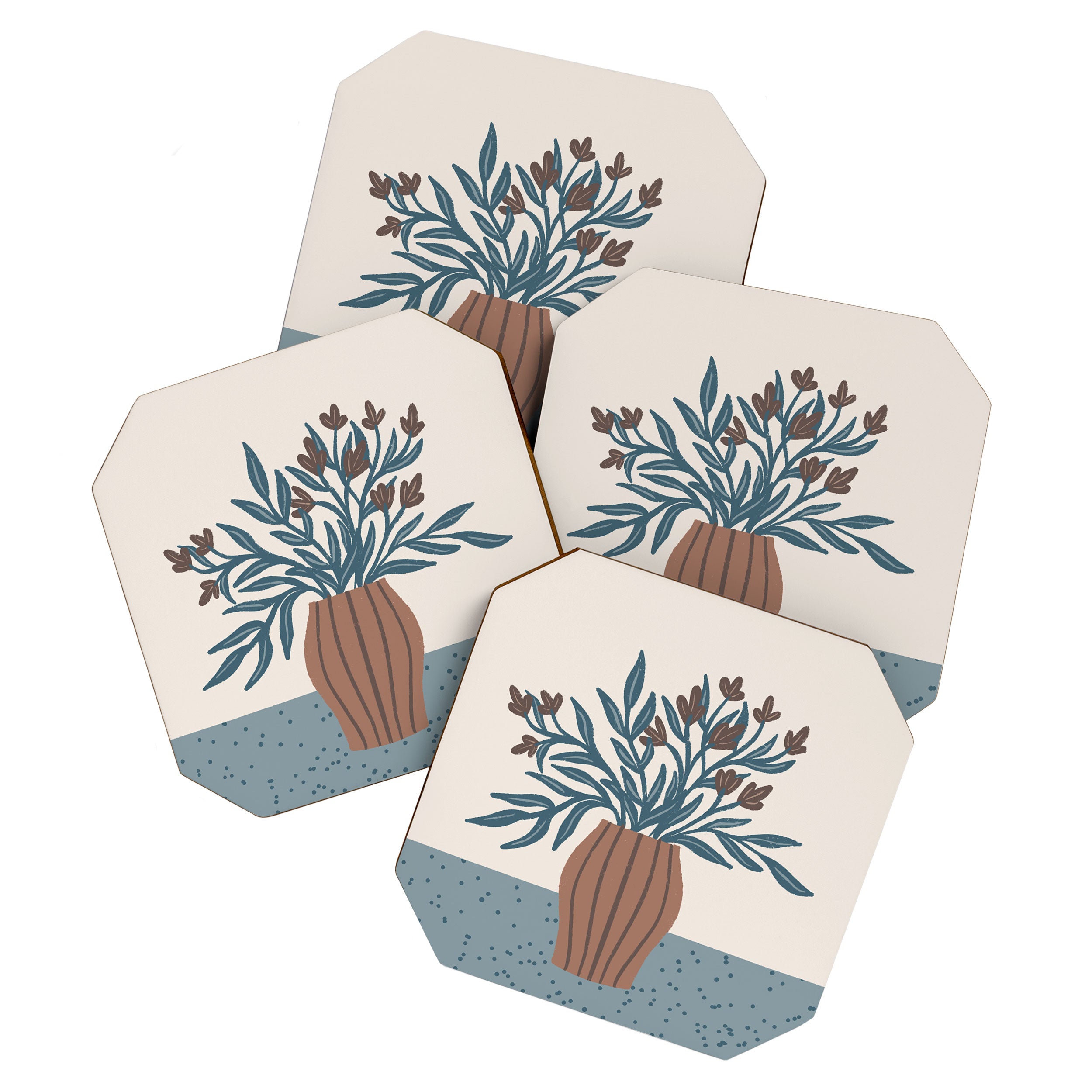 Brown Flowers in a Vase - Minimalist Floral Still Life Coaster Gallery Image 1