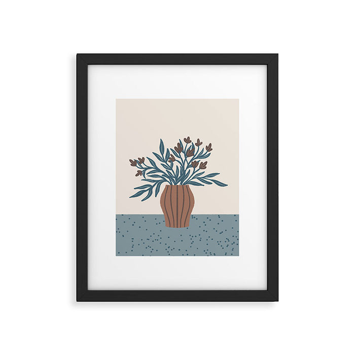 Brown Flowers in a Vase - Minimalist Floral Still Life Framed Art Print Gallery Image 1