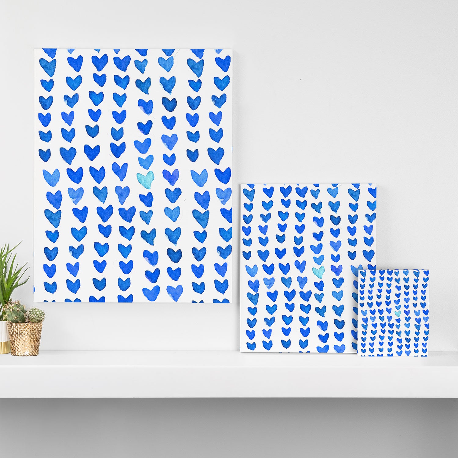 Brush stroke hearts - blue Canvas Print Gallery Image 3