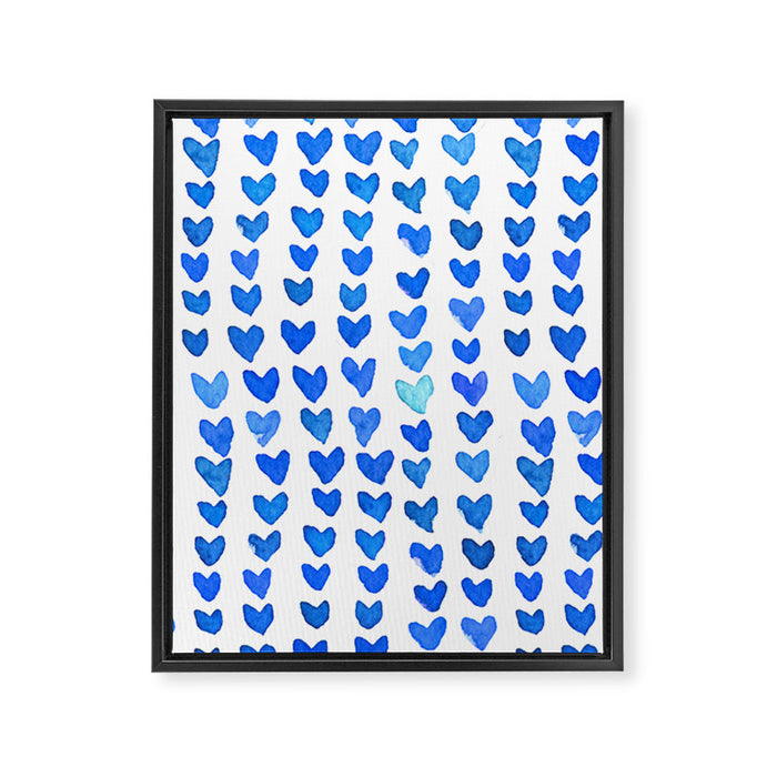 Brush stroke hearts - blue Framed Canvas Print Gallery Image 1