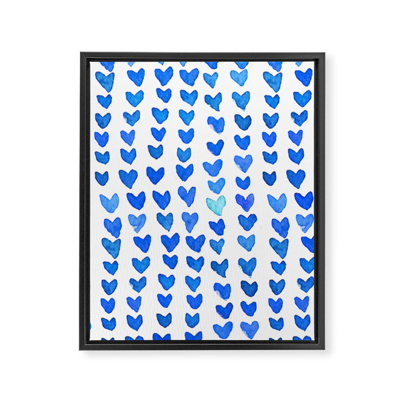 Brush stroke hearts - blue Framed Canvas Print Gallery Image 3