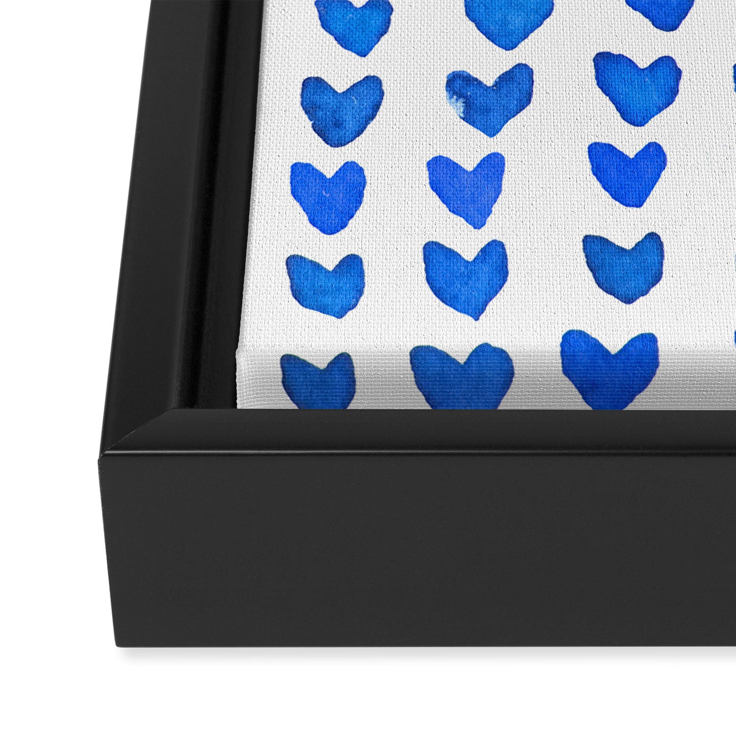 Brush stroke hearts - blue Framed Canvas Print Gallery Image 3