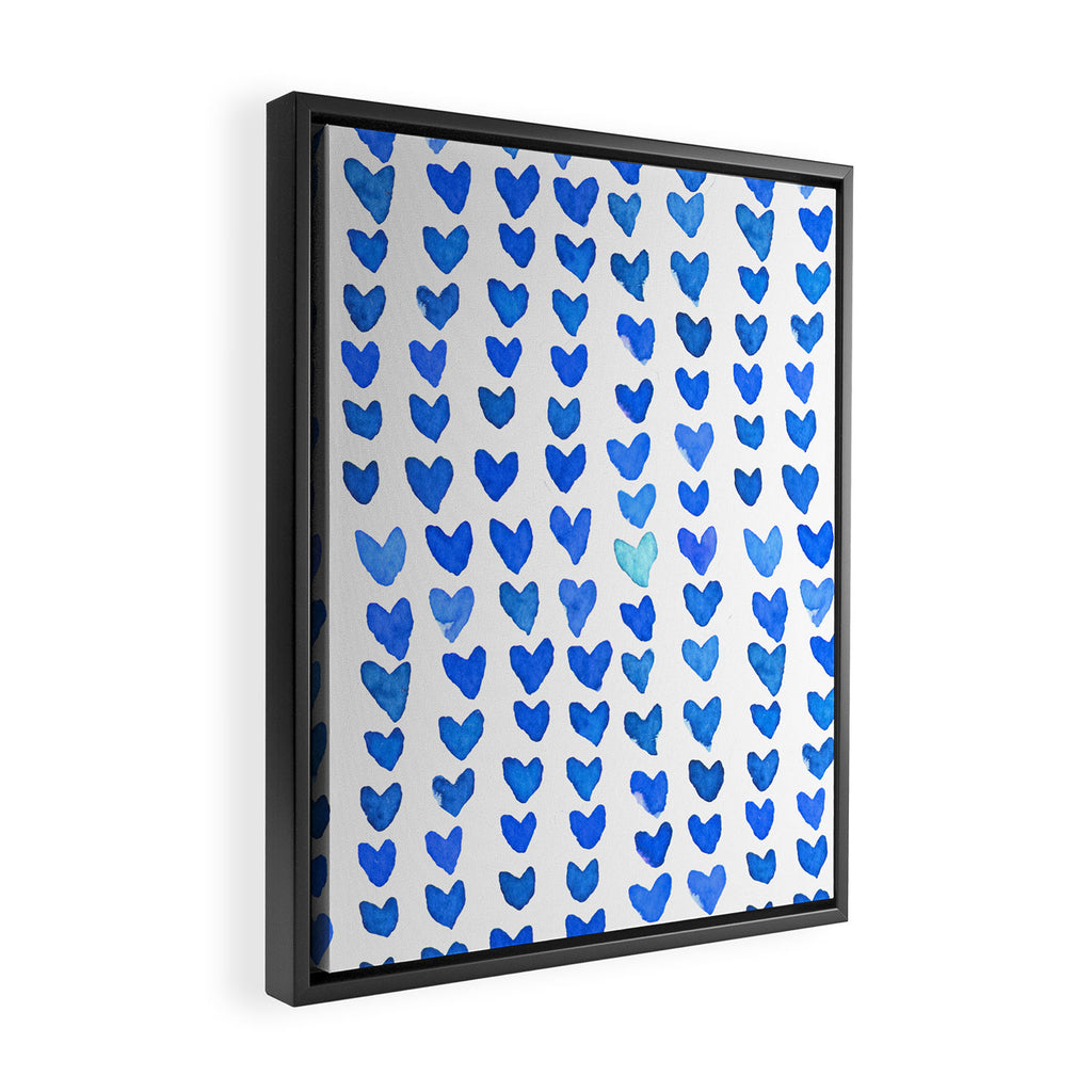 Brush stroke hearts - blue Framed Canvas Print Gallery Image 2