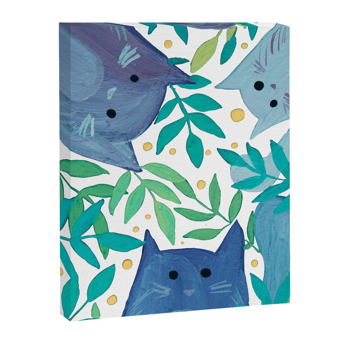 Cats and branches - blue and green Canvas Print Gallery Image 1