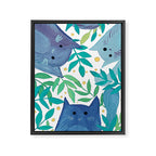 Cats and branches - blue and green Framed Canvas Print Gallery Image 8
