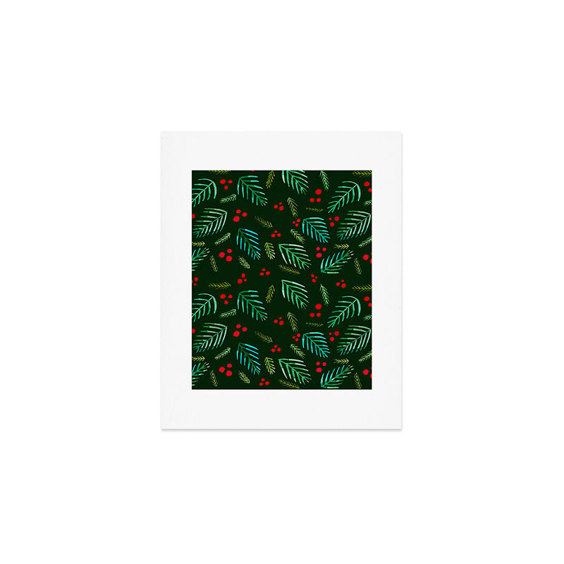 Christmas tree branches and berries - green Art Print Gallery Image 1