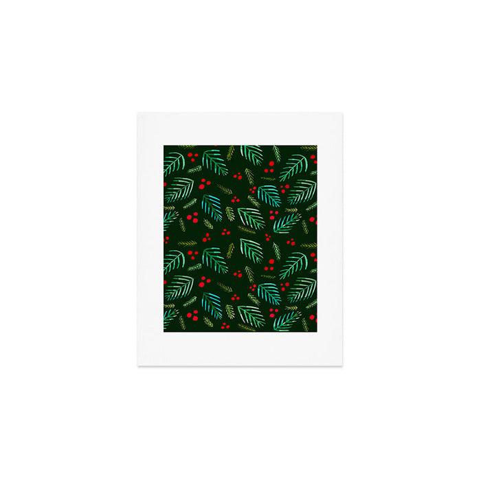 Christmas tree branches and berries - green Art Print Gallery Image 1