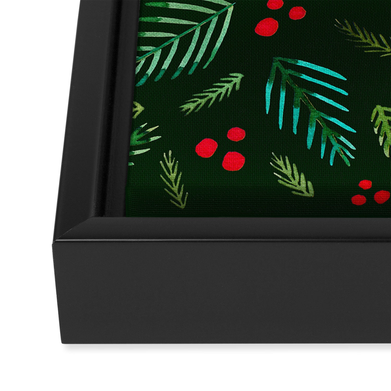Christmas tree branches and berries - green Framed Canvas Print Gallery Image 3