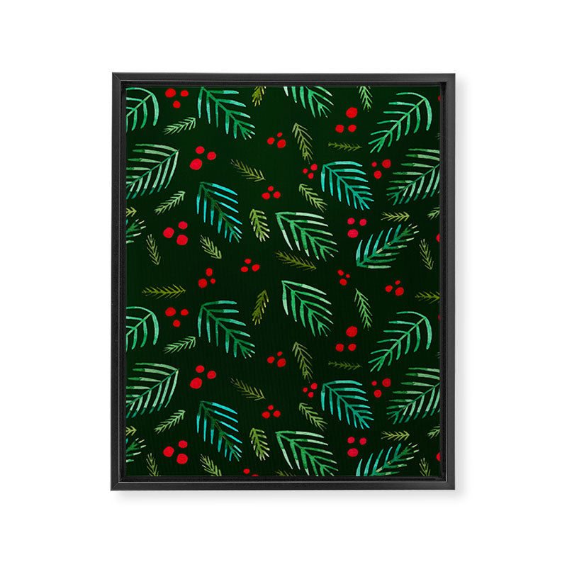 Christmas tree branches and berries - green Framed Canvas Print Gallery Image 8