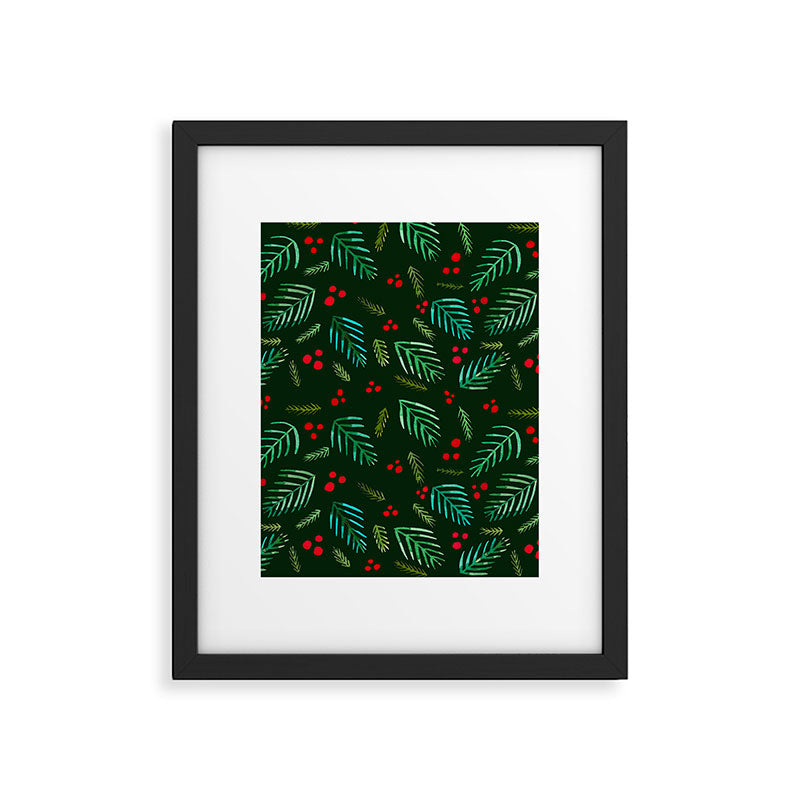 Christmas tree branches and berries - green Framed Art Print Gallery Image 6