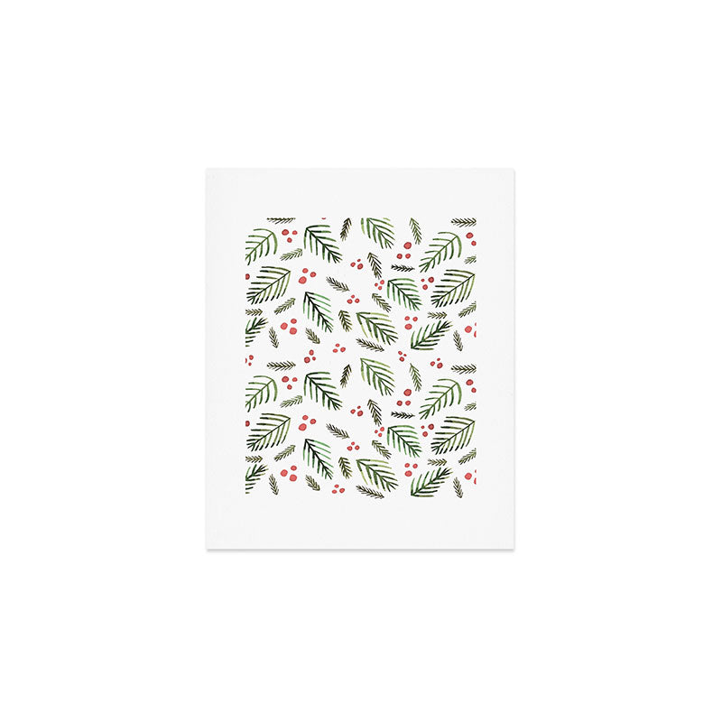 Christmas tree branches and berries - vintage Art Print Gallery Image 1