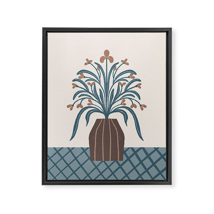 Earthy Modern Vase with Florals Framed Canvas Print Gallery Image 1