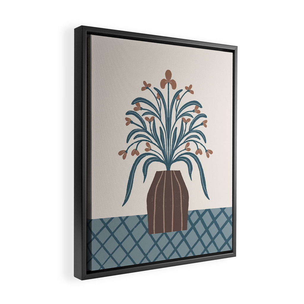 Earthy Modern Vase with Florals Framed Canvas Print Gallery Image 2