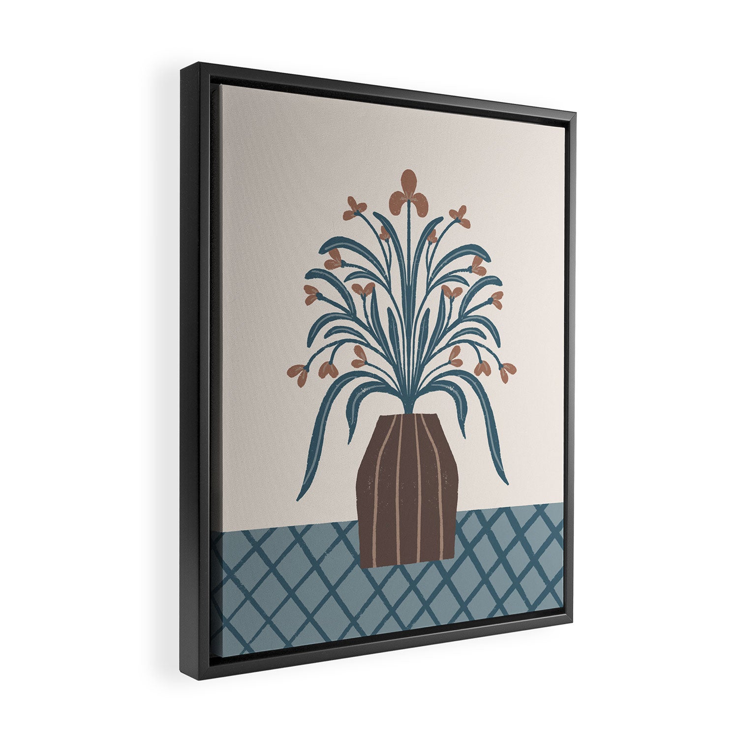 Earthy Modern Vase with Florals Framed Canvas Print Gallery Image 2