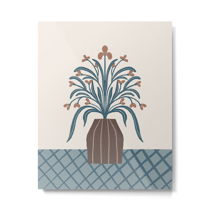Earthy Modern Vase with Florals Metal Print Gallery Image 1