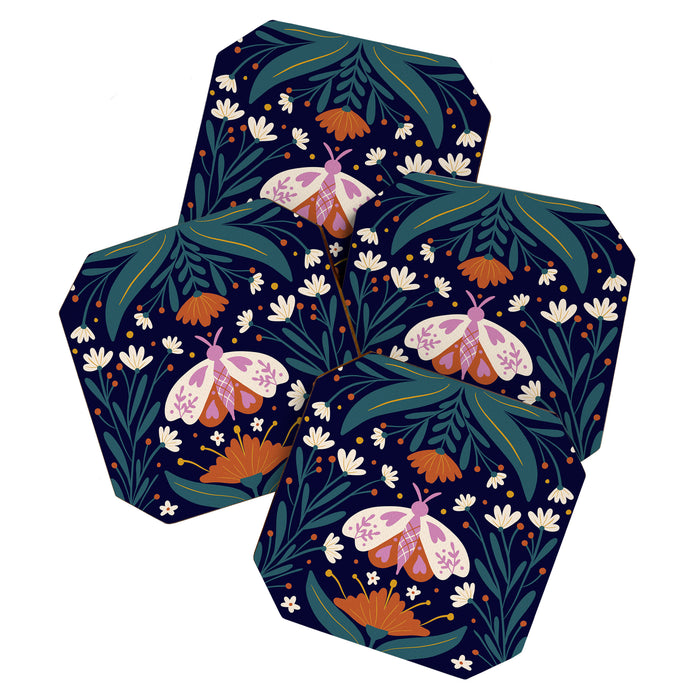 Folk Moth - orange and cream Coaster Gallery Image 1