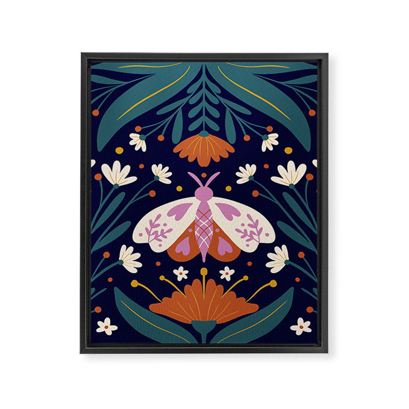 Folk Moth - orange and cream Framed Canvas Print Gallery Image 8