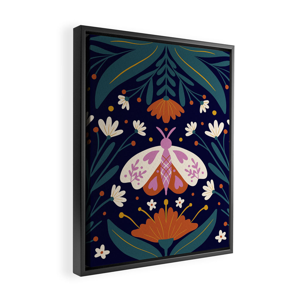 Folk Moth - orange and cream Framed Canvas Print Gallery Image 2